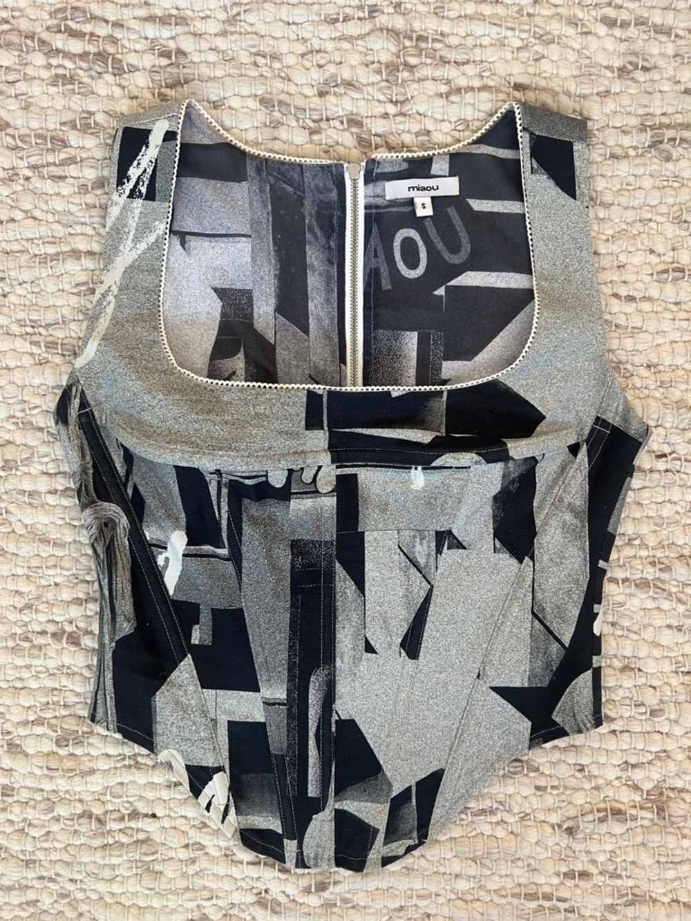 Miaou Black & Silver Abstract Graphic Corset Top